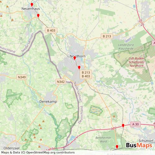 Transit Data for Germany by Bentheimer Eisenbahn with Stops on Map