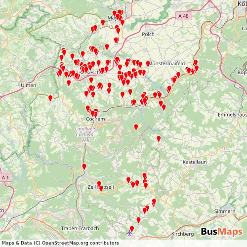 Transit Data for Germany by bkr-mobility & DB Regio Bus Mitte with Stops on Map