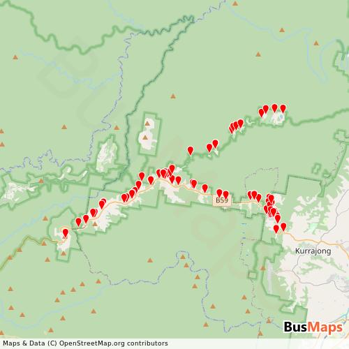 Transit Data for Australia by Eastern Australia Coaches with Stops on Map