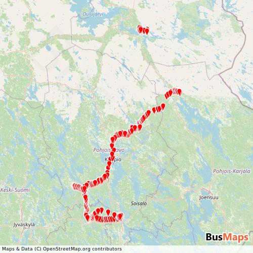 Transit Data for Finland by Rautalammin Auto Oy with Stops on Map