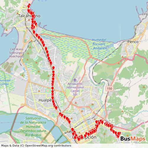Transit Data for Chile by Buses Base Naval with Stops on Map