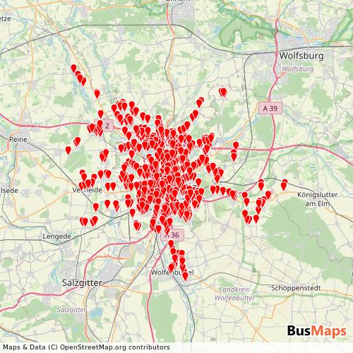 Transit Data for Germany by Braunschweiger Verkehrs-Gmbh with Stops on Map