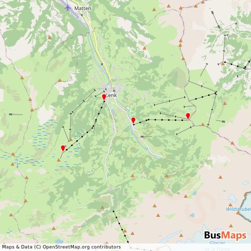 Transit Data for Switzerland by Lenk Bergbahnen with Stops on Map