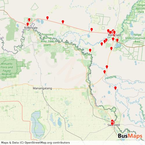 Transit Data for Australia by Moore's Bus Lines Pty Ltd with Stops on Map