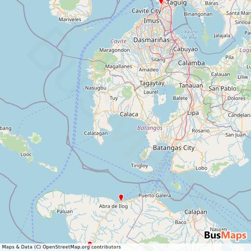 Transit Data for Philippines by Roro Bus Transport Service, Inc. with Stops on Map