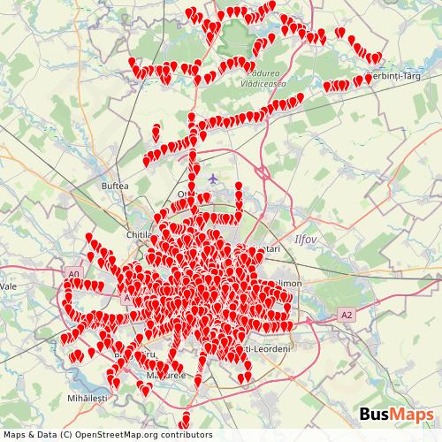 Transit Data for Romania by STB Sa with Stops on Map