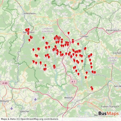 Transit Data for Germany by DB Regio Bus Mitte1 with Stops on Map