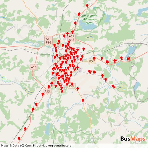 Transit Data for Latvia by Rēzeknes Satiksme with Stops on Map