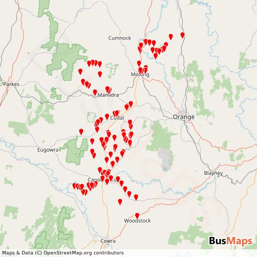Transit Data for Australia by Cabonne Bus Lines with Stops on Map