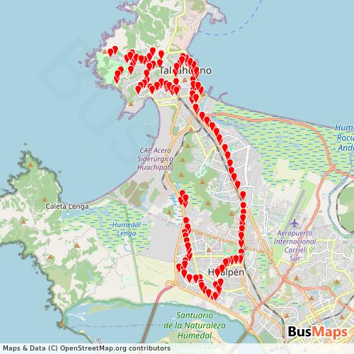 Transit Data for Chile by Buses Hualpensan with Stops on Map