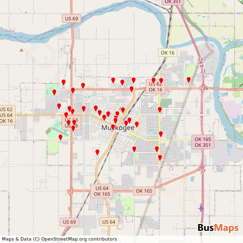 Transit Data for United States by Muskogee County Transit with Stops on Map