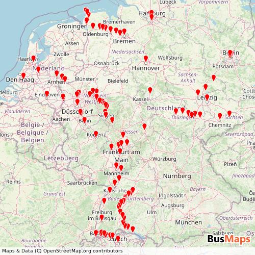 Transit Data for Germany by DB Fernverkehr (Codesharing) with Stops on Map