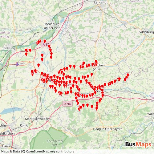Transit Data for Germany by Bayernbus Gmbh with Stops on Map