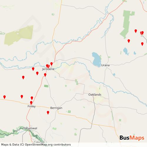 Transit Data for Australia by Dysons Buslines with Stops on Map