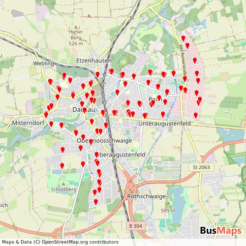 Transit Data for Germany by Stadtwerke Dachau with Stops on Map