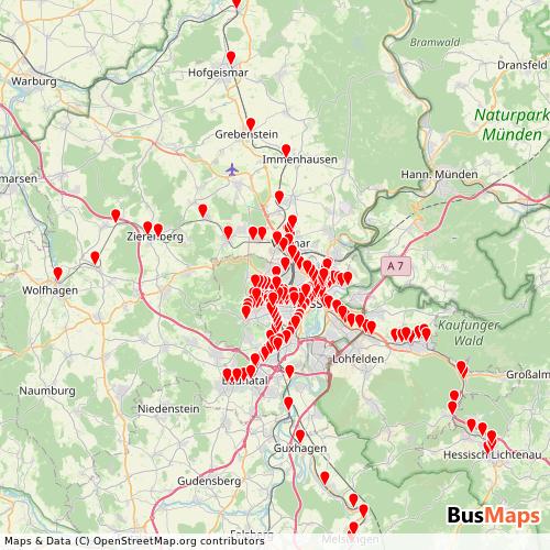Transit Data for Germany by KVG Tram with Stops on Map