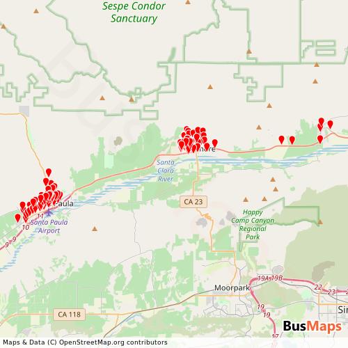 Transit Data for United States by Valley Express with Stops on Map