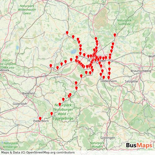 Transit Data for Germany by S-Bahn Hannover with Stops on Map