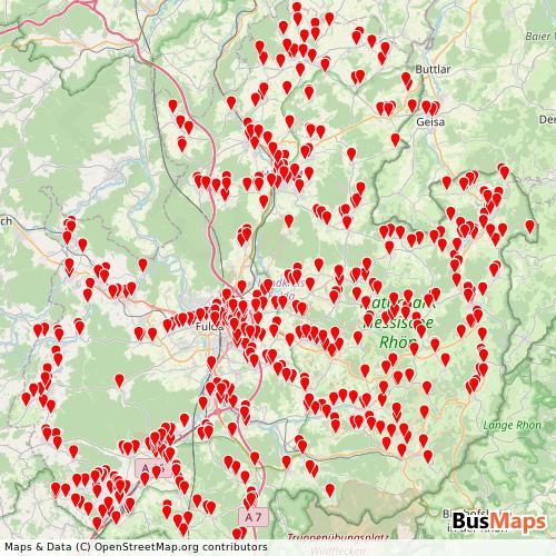 Transit Data for Germany by LNG Fulda with Stops on Map