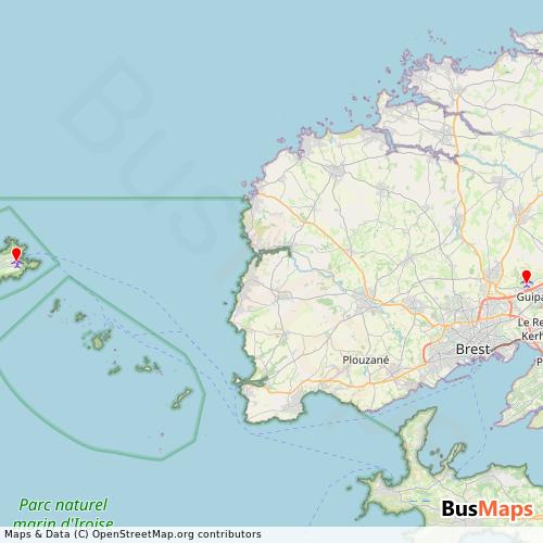 Transit Data for France by Finist'Air with Stops on Map