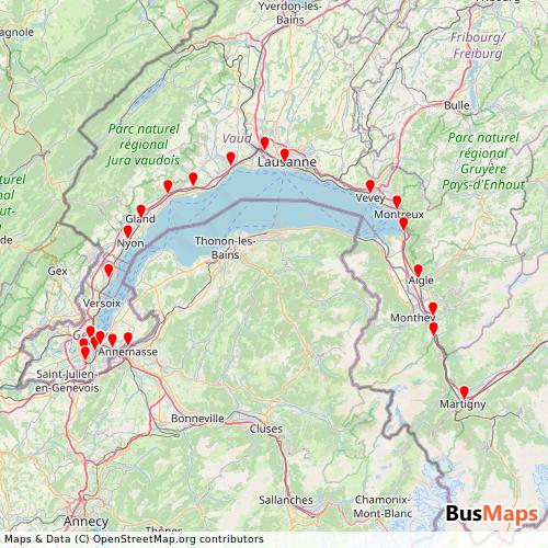 Transit Data for Switzerland by Cff with Stops on Map