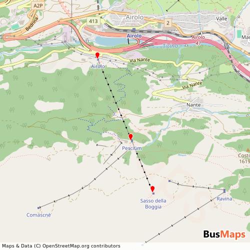 Transit Data for Switzerland by Valbianca SA Airolo with Stops on Map