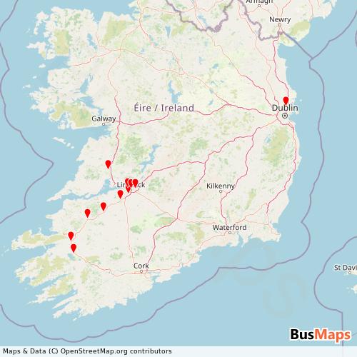 Transit Data for Ireland by Flight Link Limited with Stops on Map