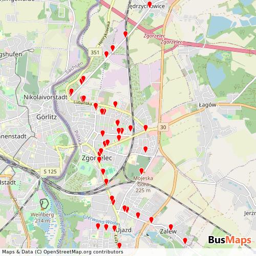 Transit Data for Poland by Astel SV-Zgorzelec with Stops on Map