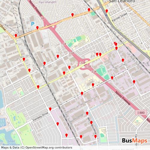 Transit Data for United States by San Leandro Links with Stops on Map