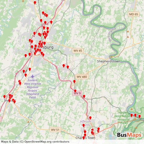 Transit Data for United States by Eastern Panhandle Transit Authority (Epta) with Stops on Map