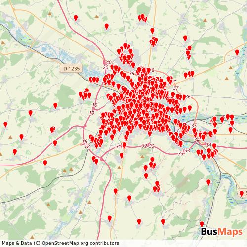Transit Data for France by Keolis Amiens with Stops on Map