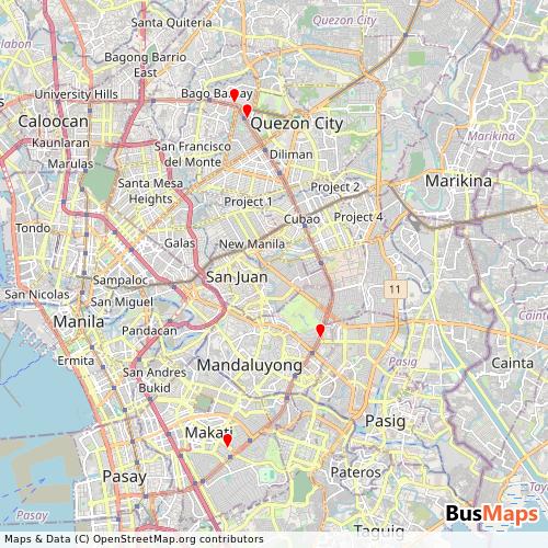 Transit Data for Philippines by Froehlich Tours with Stops on Map