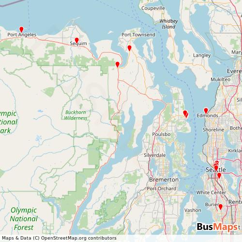 Transit Data for United States by Dungeness Line with Stops on Map