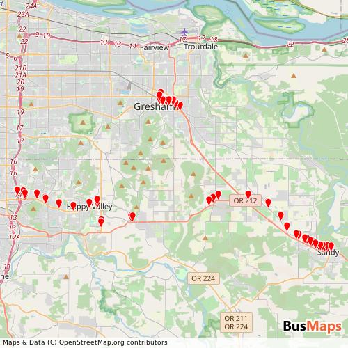 Transit Data for United States by Sandy Area Metro with Stops on Map