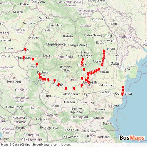 Transit Data for Romania by Astra Trans Carpatic with Stops on Map