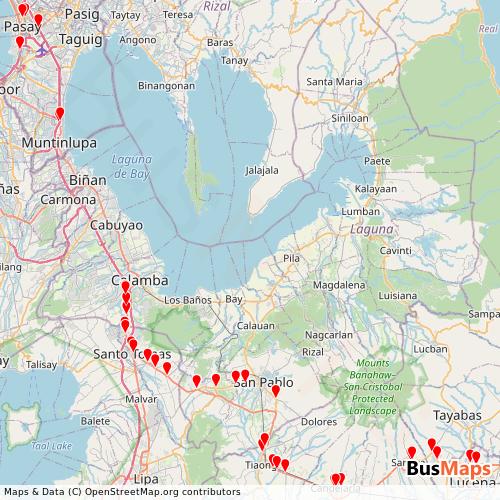 Transit Data for Philippines by Dela Rosa Express with Stops on Map