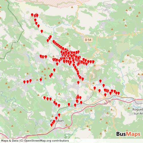 Transit Data for France by Tedbus with Stops on Map