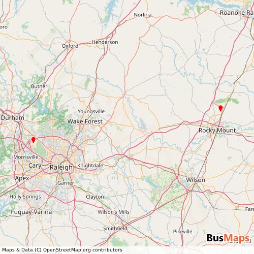 Transit Data for United States by Southern Express with Stops on Map