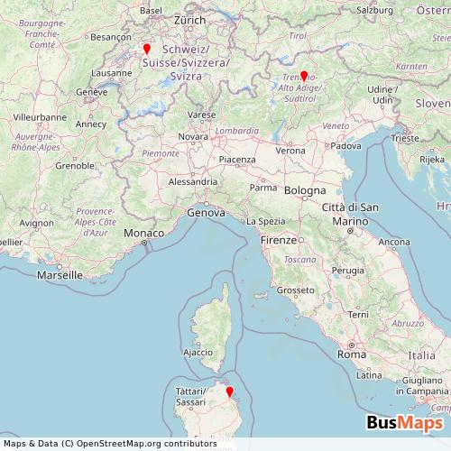 Transit Data for Switzerland by SKY Alps Srl with Stops on Map