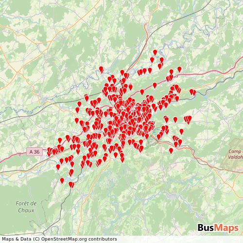 Transit Data for France by Ginko with Stops on Map