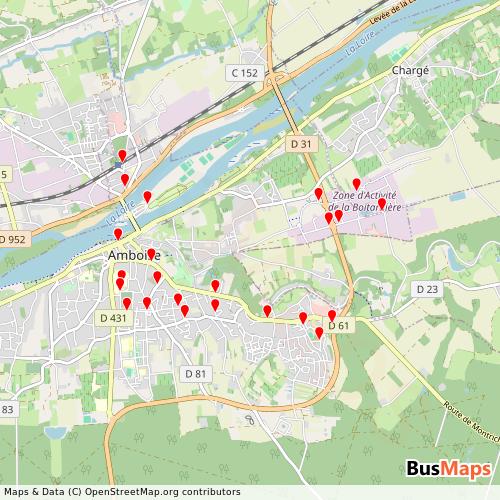 Transit Data for France by Le Bus (Amboise) with Stops on Map