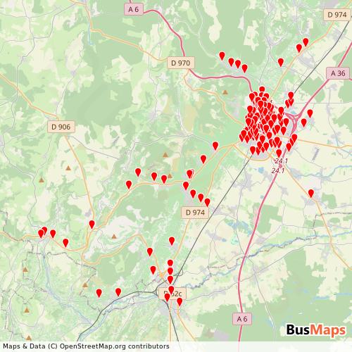 Transit Data for France by Espace Coteetbus with Stops on Map