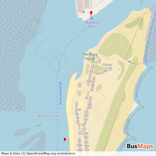 Transit Data for United Kingdom by Mudeford Ferry with Stops on Map