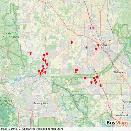 Transit Data for United States by Marion Transit with Stops on Map