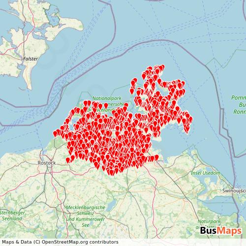 Transit Data for Germany by Verkehrsgesellschaft Vorpommern-Rügen with Stops on Map