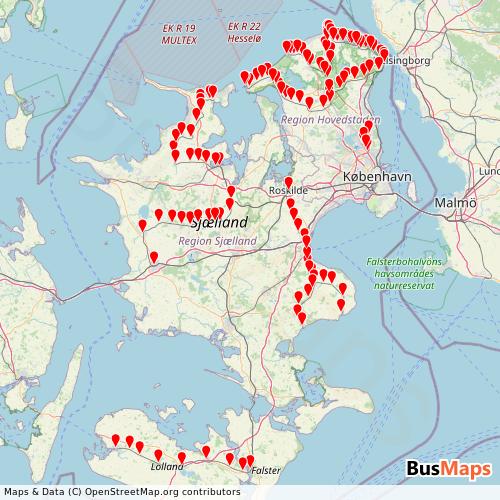 Transit Data for Denmark by Lokaltog A/S with Stops on Map
