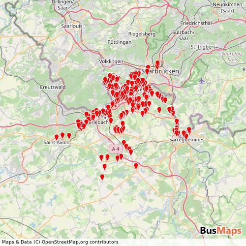 Transit Data for Germany by Forbus with Stops on Map