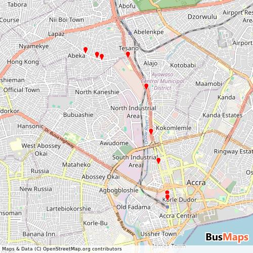 Transit Data for Ghana by Grace Protoa with Stops on Map