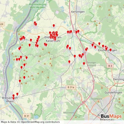 Transit Data for Germany by Stadtbus Emmendingen with Stops on Map