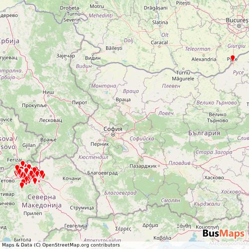 Transit Data for North Macedonia by Jsp with Stops on Map